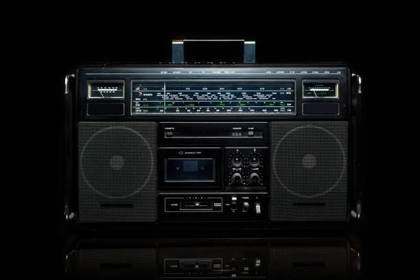 istock Vintage boom box on black background 638223264