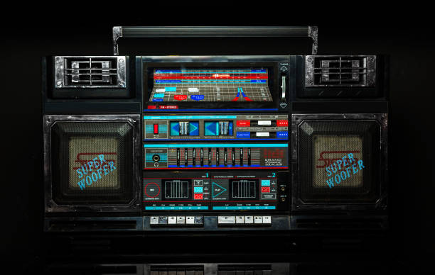 istock Vintage boom box on black background 638223446