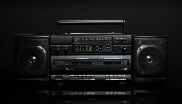 istock Vintage boom box on black background 638223472