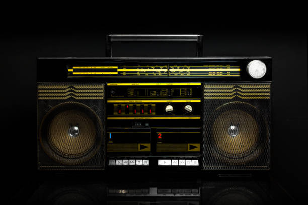 istock Vintage boom box on black background 638223512