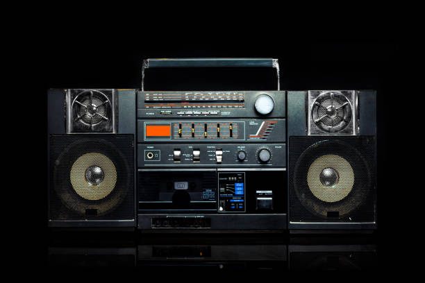 istock Vintage boom box on black background 638223902
