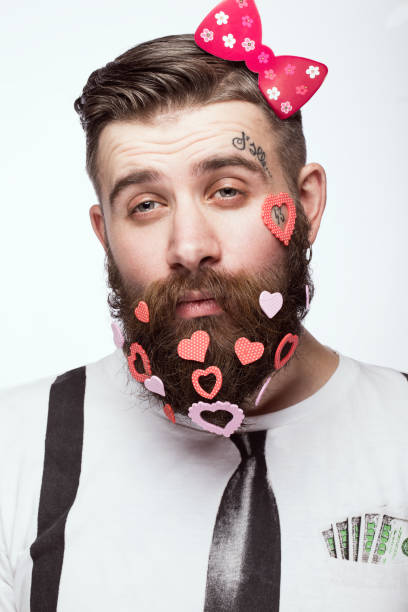istock Funny bearded man with hearts Valentine's Day. 638224594