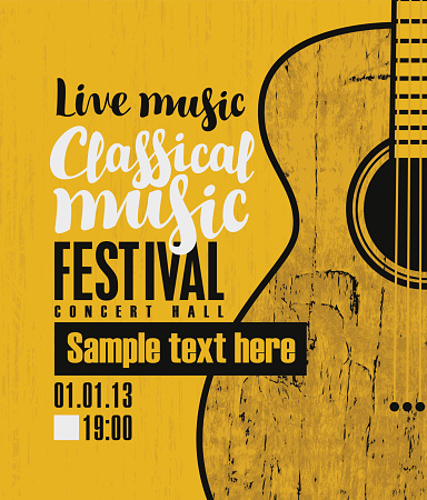 vector banner for the concert of classical live music with a guitar