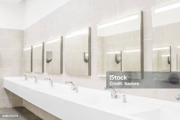 Commercial Bathroom For Washing Hands Stock Photo - Download Image Now - Business, Public Restroom, Mirror - Object