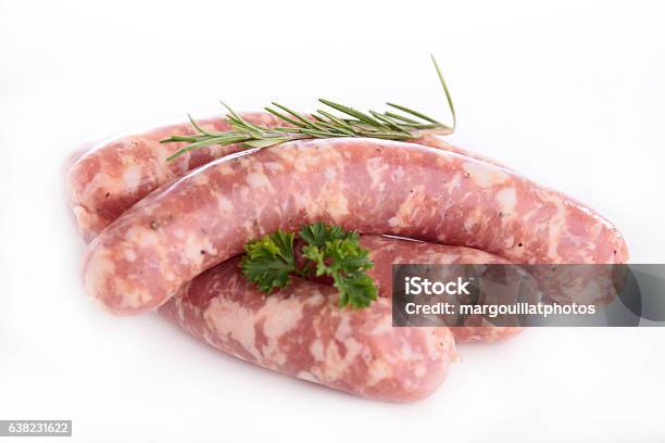 Raw Sausage Stock Photo - Download Image Now - Sausage, Pork, White Background