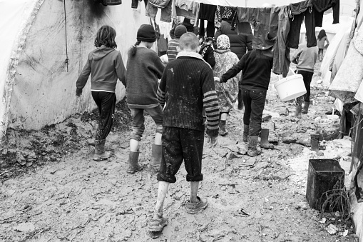 Azaz, Syria - January 29, 2014. Refugee camp  near the village Azaz 60 kilometers from Aleppo in Syria close the border with Turkey in Kilis. 