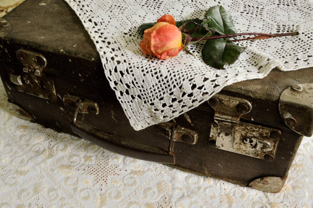 istock Vintage suitcase with a rose 638236788