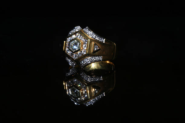 istock Jewellery diamond ring and gemstone on a black background 638239500