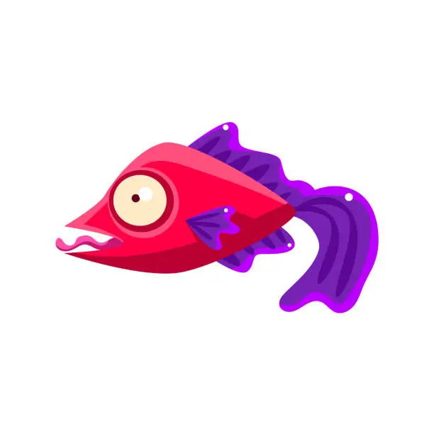 Vector illustration of Silly Red Fantastic Aquarium Tropical Fish With Purple