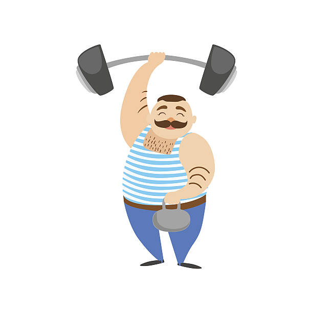 ilustrações, clipart, desenhos animados e ícones de circus strongman homem segurando dois pesos pesados realizando - circus strongman men muscular build