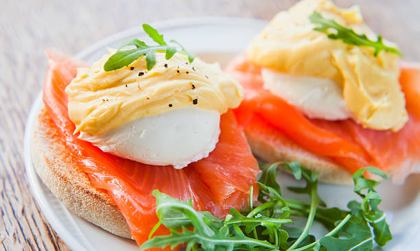 istock Poached Eggs with Hollandaise Sauce and Smoked Salmon on Muffin. 638241604