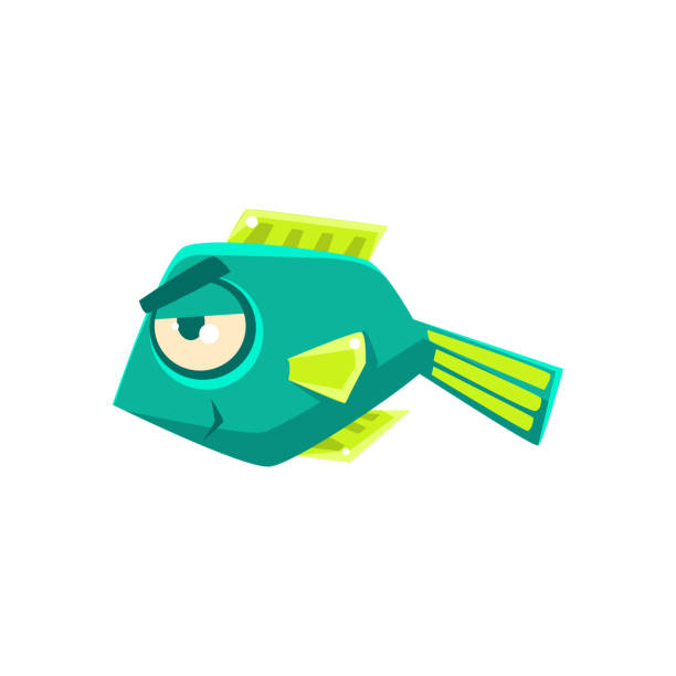istock Turquoise Cheeky Fantastic Aquarium Tropical Fish Cartoon Character 638241726