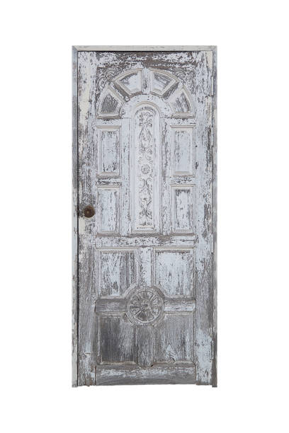 istock Old white door closed isolated on white with clipping path. 638245482