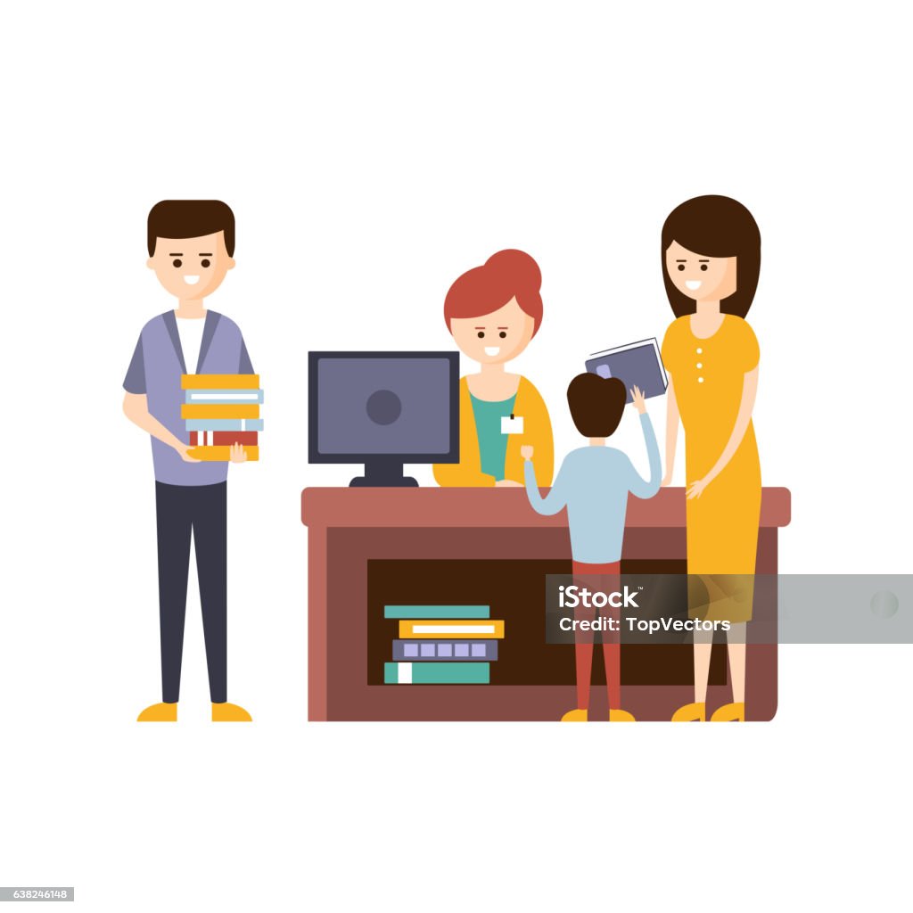 Library People Help Library Or Bookstore With People Using Help Of Librarian Stock ...