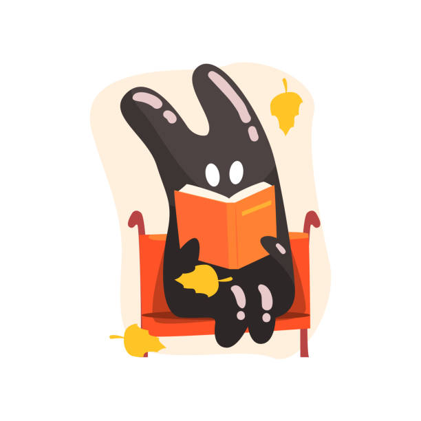 ilustrações de stock, clip art, desenhos animados e ícones de black tar jelly rabbit shape monster reading a book - cair no sofá