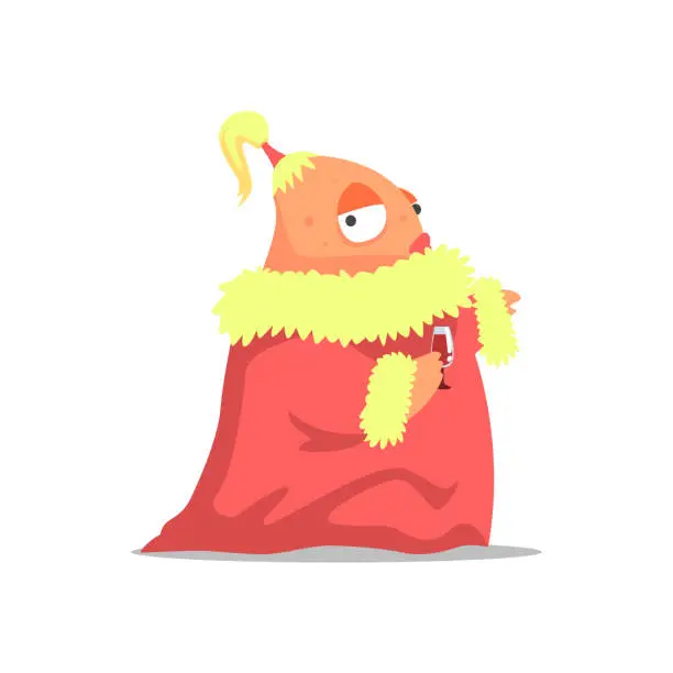 Vector illustration of Female Monster In Red Mantle With A Ponytail Partying