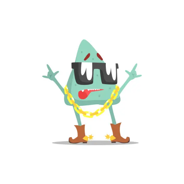 Vector illustration of lue Triangle Shape Monster In Shades Wearing Gold