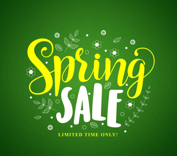 ilustraciones, imágenes clip art, dibujos animados e iconos de stock de diseño de banner vectorial de venta de primavera en fondo verde - desconfiado
