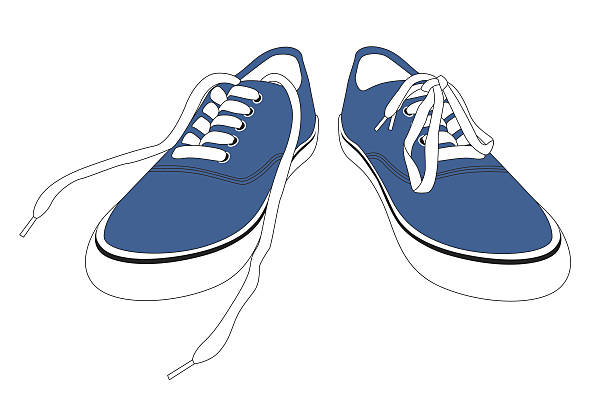 ilustraciones, imágenes clip art, dibujos animados e iconos de stock de par azul de zapatos - desabrochado