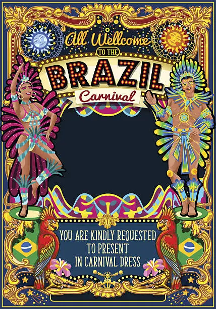 Vector illustration of Rio Carnival Poster Theme Brazil Carnaval Mask Show Parade