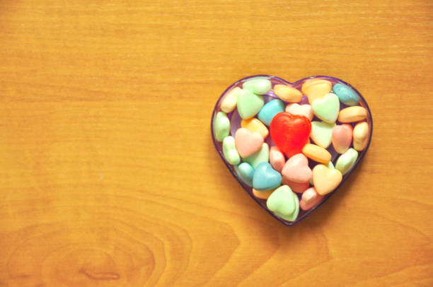 Colorful candy sweet Valentines Day background with hearts