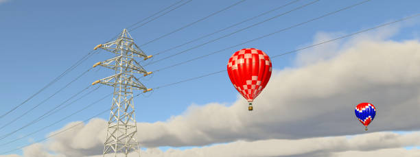 Colorful hot air balloon isolated on white background.