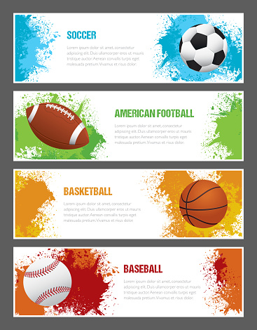 A set of sports themed banners for football, soccer, baseball and basketball.
