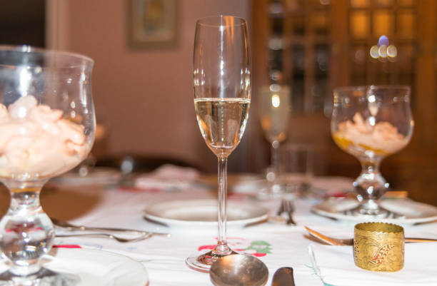 istock Festive decorated table with an appetizer and champagne 638267950