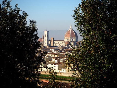 florence- italy - December 20, 2015: view of Florence duomo through the trees