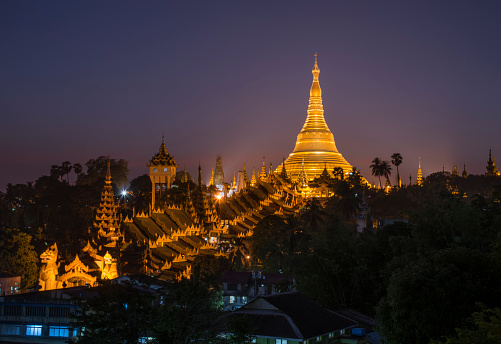 Shwedagon pagoda at twilight, Yangon Myanmar