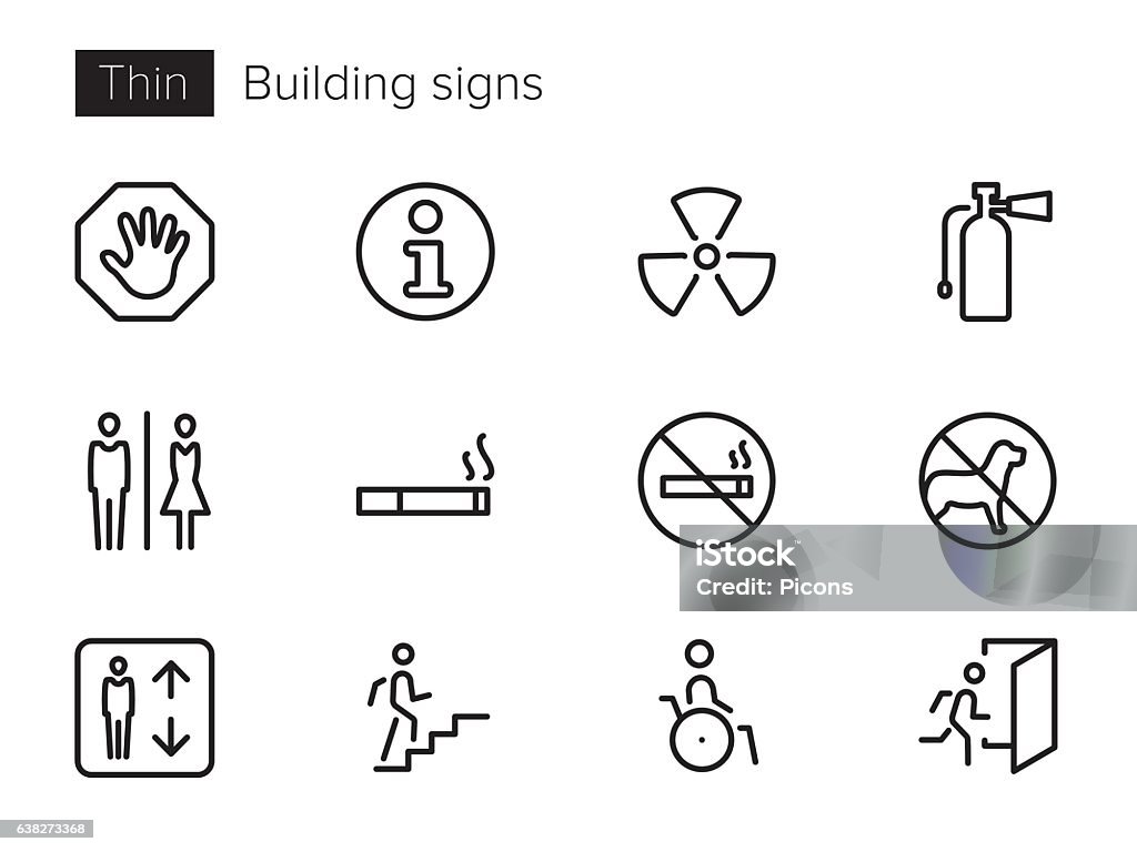 Building signs vector icons set An outline vector icons set with Building signs and symbols Icon Symbol stock vector