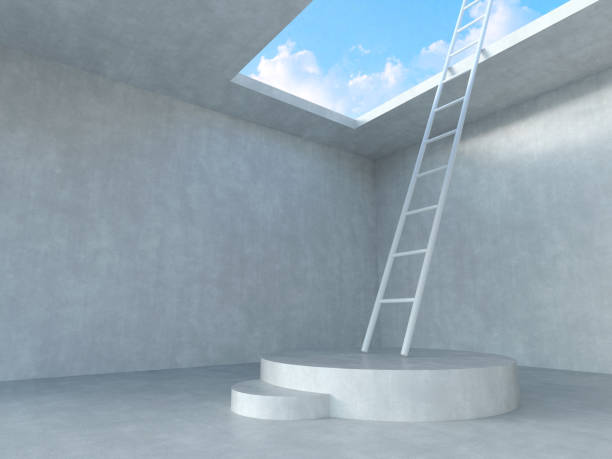 istock Ladder on podium up to the sky. 638274756