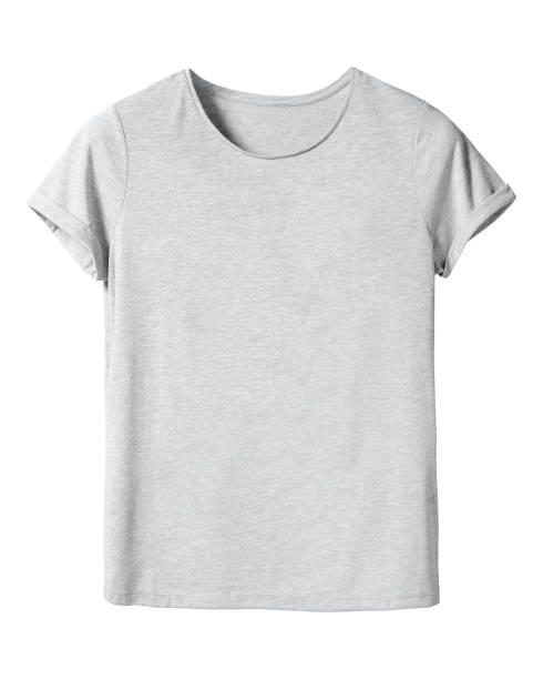 camiseta cinza da mulher com espaço de cópia isolado em branco - ashen - fotografias e filmes do acervo