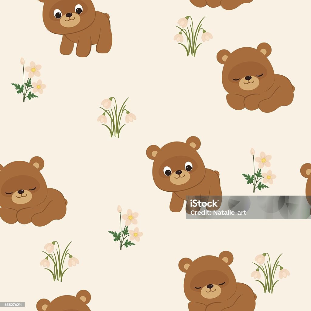 Spring Bears Background Spring Seamless Pattern With Bears Stock Illustration - Download Image ...