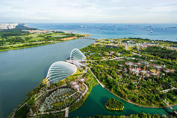 aerial view of the flowerdome and cloud forest - gardening single flower house flower imagens e fotografias de stock