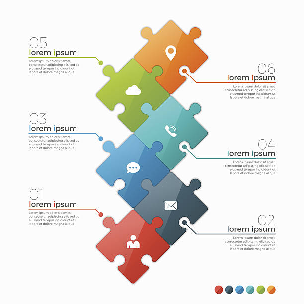 퍼즐 섹션벡터 6 옵션 인포그래픽 템플릿 - jigsaw piece choice banner number stock illustrations