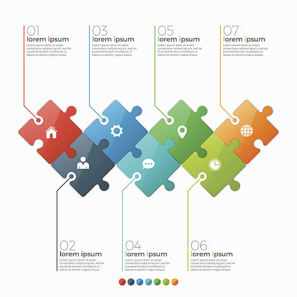 퍼즐 섹션 벡터 7 옵션 인포그래픽 템플릿 - jigsaw piece choice banner number stock illustrations