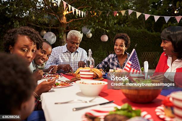 Happy Multi Generation Black Family At 4th July Barbecue Stock Photo - Download Image Now