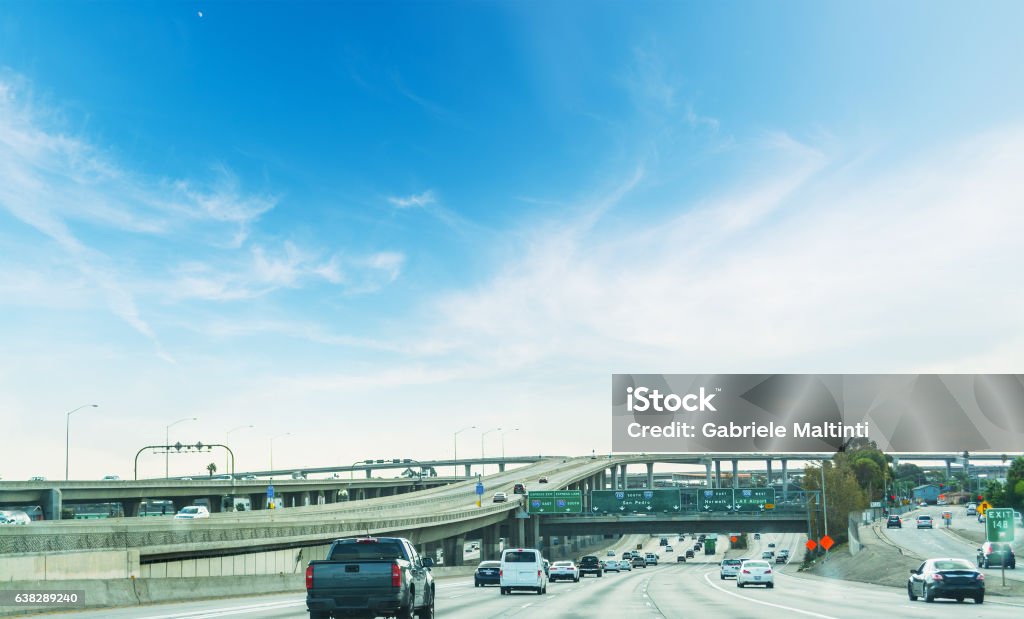 Traffic in 110 freeway in Los Angeles Traffic in 110 freeway in Los Angeles, California Multiple Lane Highway Stock Photo
