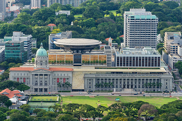 luftaufnahme des ehemaligen supreme court building in singapur - editorial asia singapore tourist stock-fotos und bilder