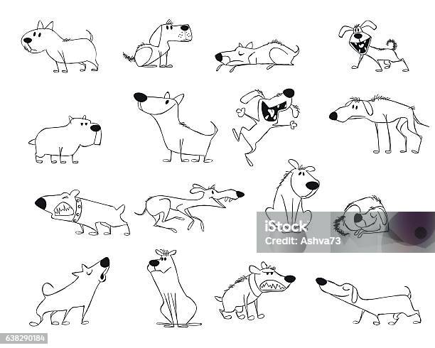 Funny Dogs Set Stock Illustration - Download Image Now - Dog, Illustration, Cartoon