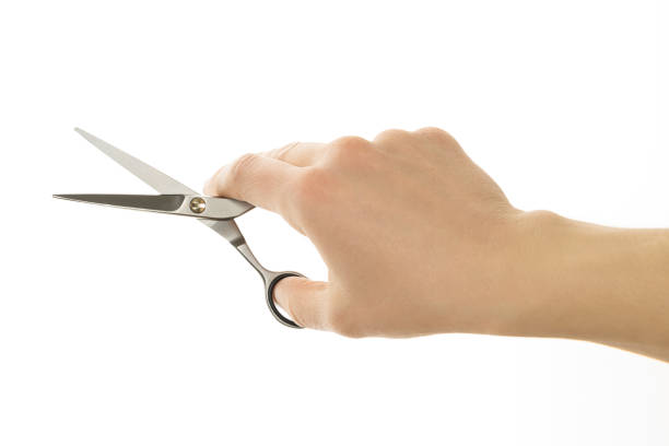 istock hand holding scissors for cutting hair isolated on white 638290196