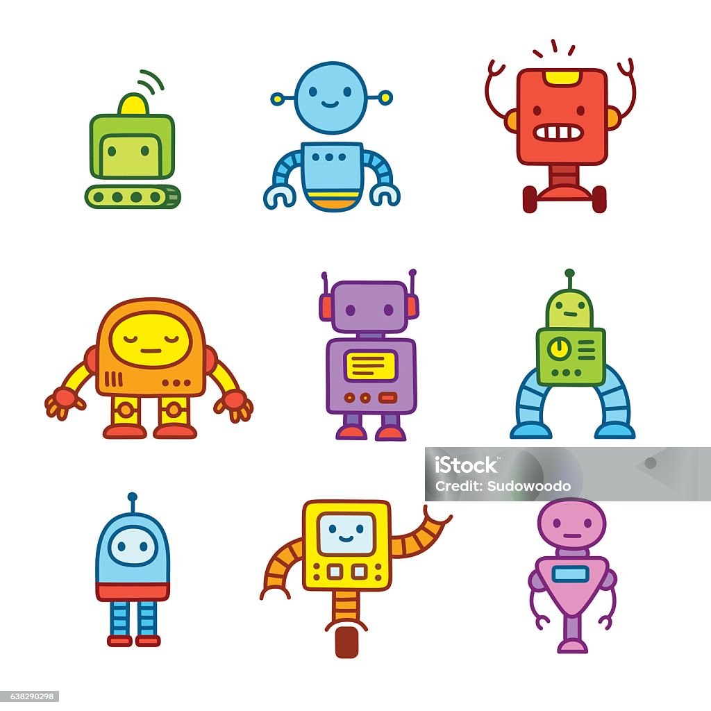 Cartoon Robots Set Stock Illustration - Download Image Now - Robot, Child,  Cute - iStock