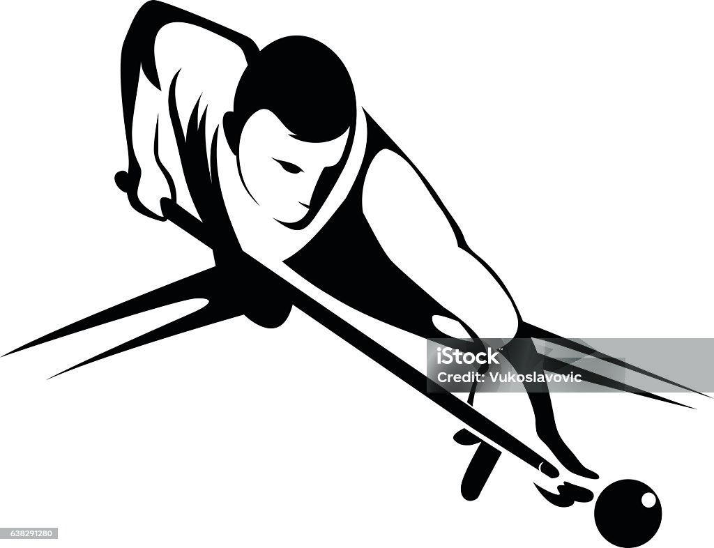 Billiards player. Snooker - Billiards player taking a shot. Vector illustration. Pool - Cue Sport stock vector
