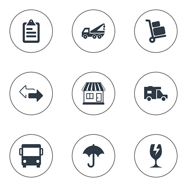 ilustrações de stock, clip art, desenhos animados e ícones de set of 9 simple carting icons. - luggage cart