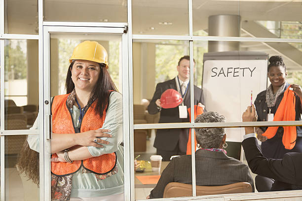 istock Safety in the workplace presentation to construction workers. 638292702