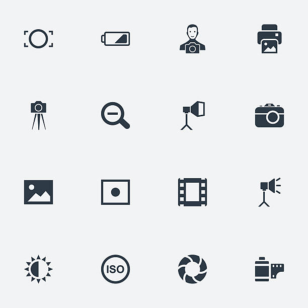 16のシンプルなフォトグラファーアイコンのセット。 - shutterbug点のイラスト素材／クリップアート素材／マンガ素材／アイコン素材