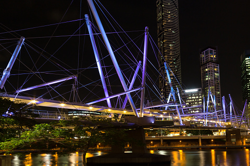 Brisbane, Australia - September 28, 2016: The Kurilpa footbridge links the Roma Street area of the CBD with Brisbane's Gallery of Modern Art and the State Library at South Bank.