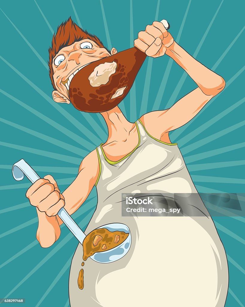 Mad And Hungry Man Stock Illustration - Download Image Now - Eating, Men,  Chicken Meat - iStock