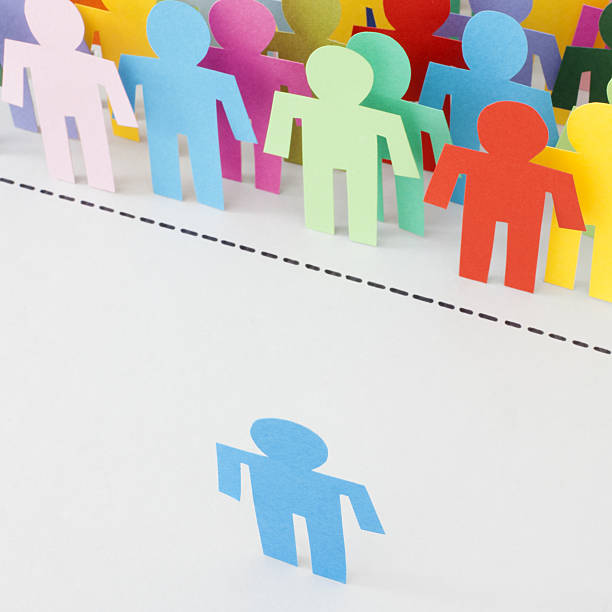 istock Lonely man in front of men crowd 638300034